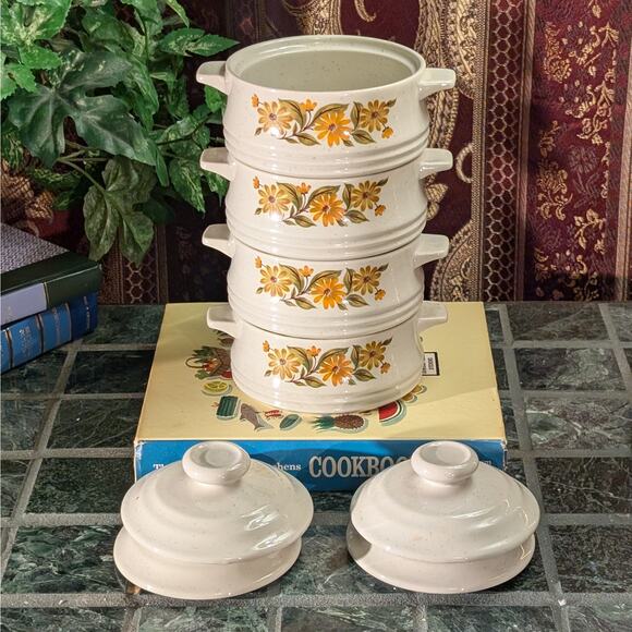 4 Pc 1970s Capri Bake Serve'n Store Stoneware Individual Lidded Casserole Dishes - Picture 2 of 10